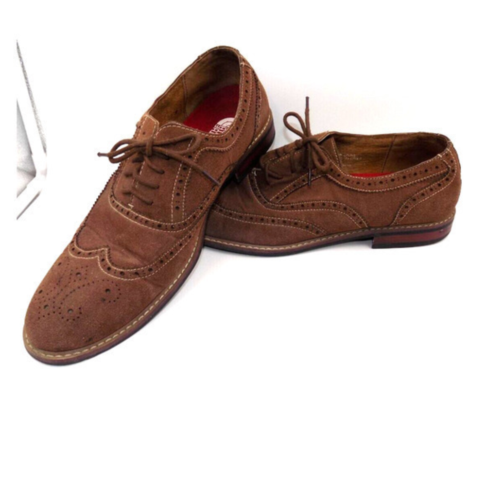 Ferro Aldo Mens Brown Suede Wingtip Brogue Oxford Dress Shoes Size 10.5